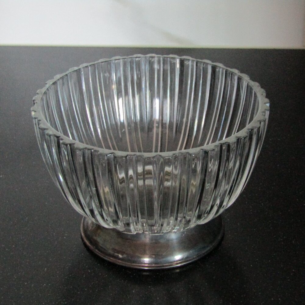 Vintage Glass Serving Dish with Silver Base